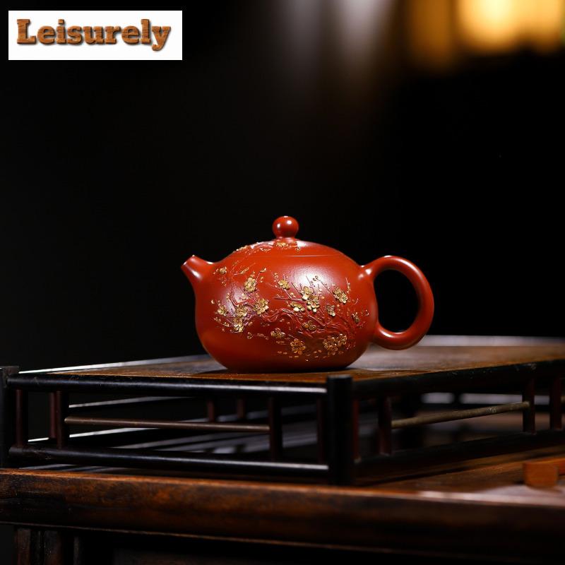 200ml Yixing Purple Clay Teapots Handmade Gold Drawing Xishi Pot Raw Ore Dahongpao Mud Kettle With Strainer Zisha Tea Set Craft
