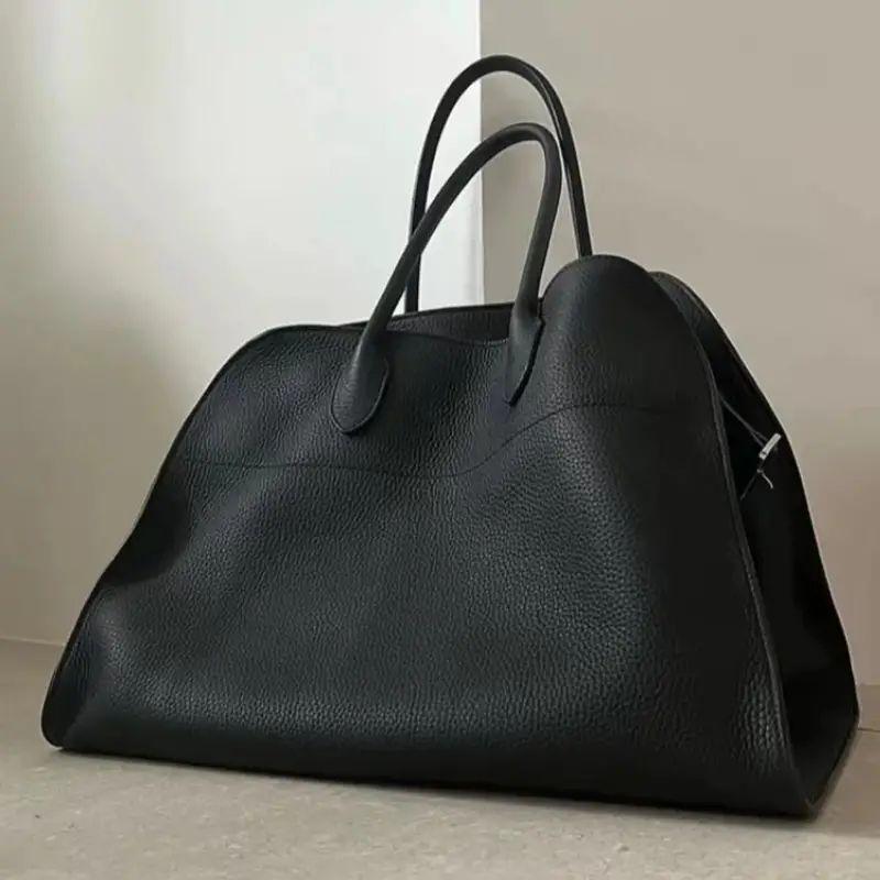 First Layer Cowhide Lychee Pattern Large Capacity Portable Commuter Tote Bag чёрный