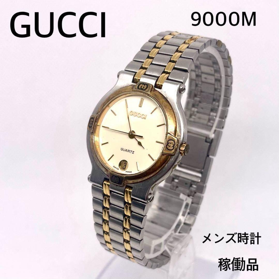 Used GUCCI 9000M Gucci Men s Watch Working Item New Battery Replaced Date Quartz Combi