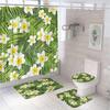 Green Gold Leaves Shower Curtain Set Summer Tropical Plant Bath Screen Bathroom Mat Non Slip U-Shape Rug Carpet Lid Toilet Cover