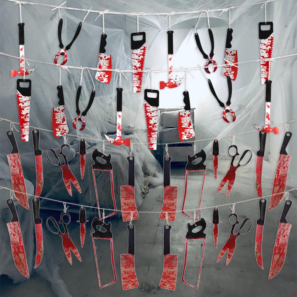 12pcs PVC Bloody Knives Props Festival Decorations Fake Plastic Knife with Realistic Blood Stains for Party Haunted House