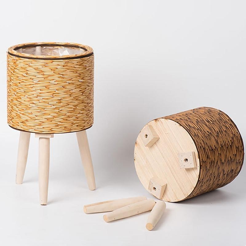 Yellow Rattan Flower Stand Handcrafted And Portable Perfect For Displaying Various Plant In Any Space