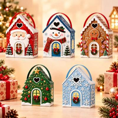 Gingerbread House Party Favors Christmas Gift Box with Handle, 3D Gingerbread/Santa Claus/Tree/Snowflake Candy Holiday Treat Containers for