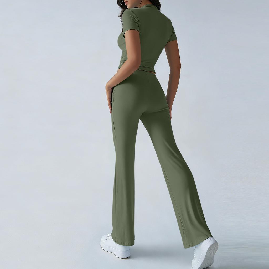 Women's Color Casual Top And Pants Fashion Two-piece Set