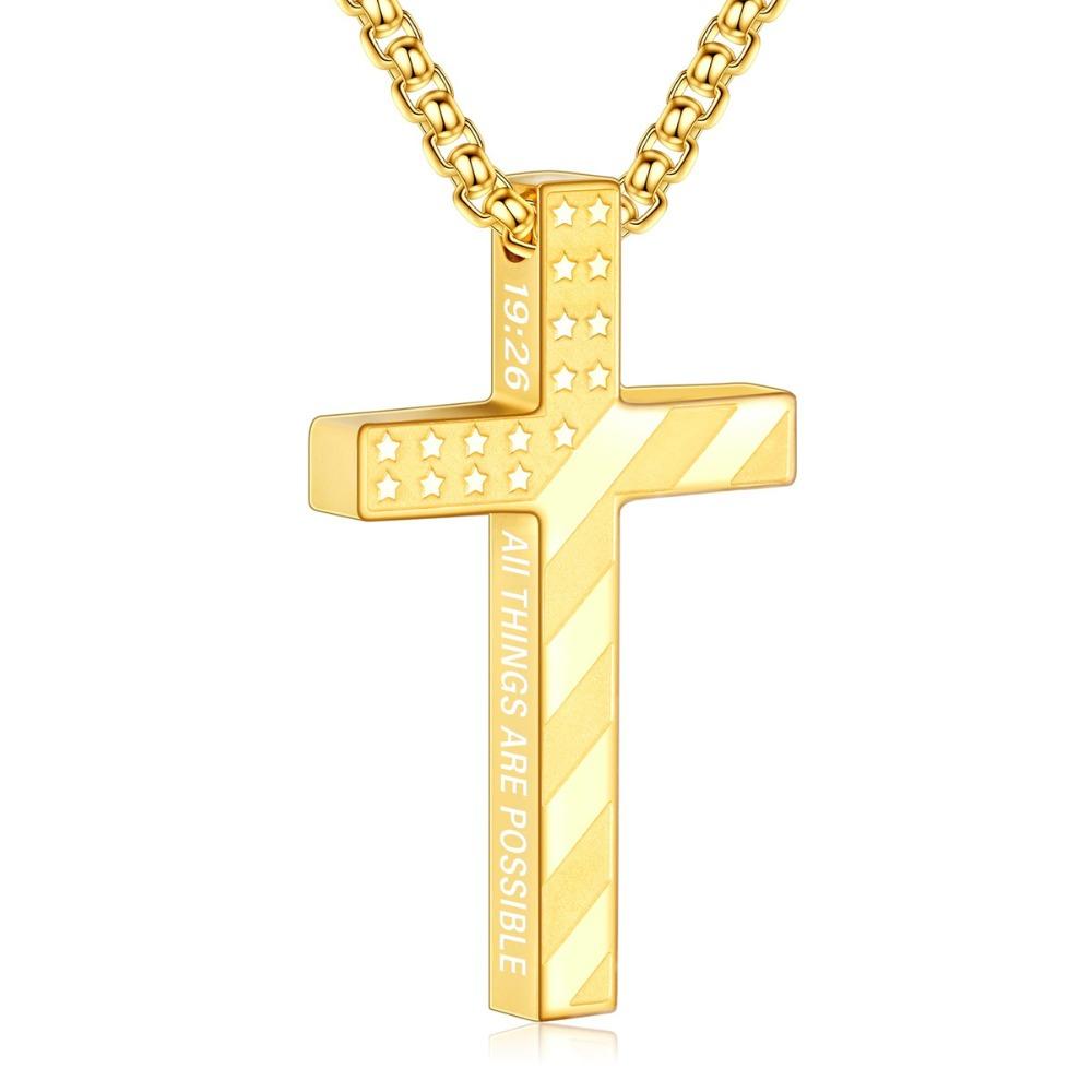Stylish Titanium Steel Christian Cross Devout Elegant Bible Verse Inspirational Faith Flag Pendant Gifts