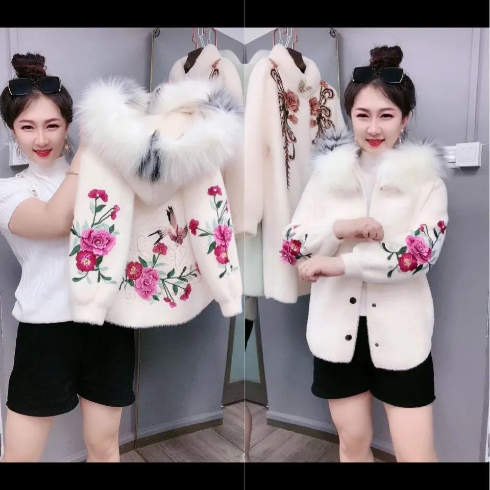 Women's Loose-Fit Short-Length Imitation Mink Fleece Knit Wool Coat for Fall/Winter