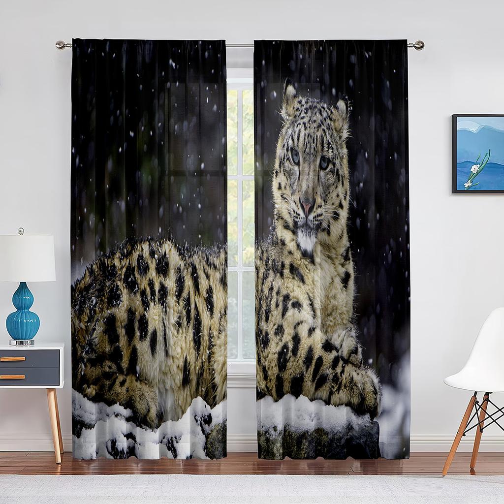African Animal Safari Leopard Wildlife Cheetah Sheer Voile Curtains for Living Room Bedroom Kitchen Decor Tulle Window Curtain