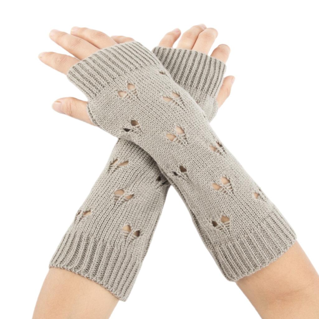 Love Knitted Wool Warm Pile Arm Sleeves Autumn and Winter New Men's and Women's Mid Length Ski Fingerless Sleeves
