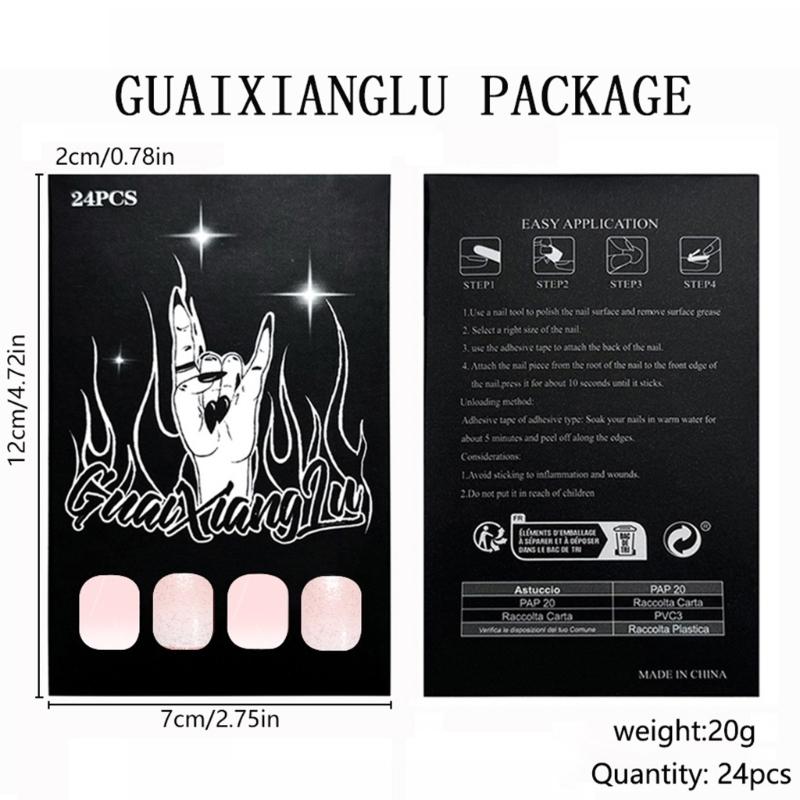 Aufdrücknagel Französische Spitze Nagel Quadratische Nagelspitzen Falschnagel Vollabdeckung Falschnagel mit Designs Künstlicher Acrylnagel
