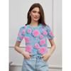 Women's Summer Round Neck Short Sleeved T-shirt Paired with 3D Floral Print Casual Top Breathable and Machine Washable Suitable for Outdoor Daily Wear