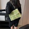 Stylish Casual Shoulder Bag For Women Vintage Design Minimalist Crossbody Purse In Black Green Khaki Checkered Pattern