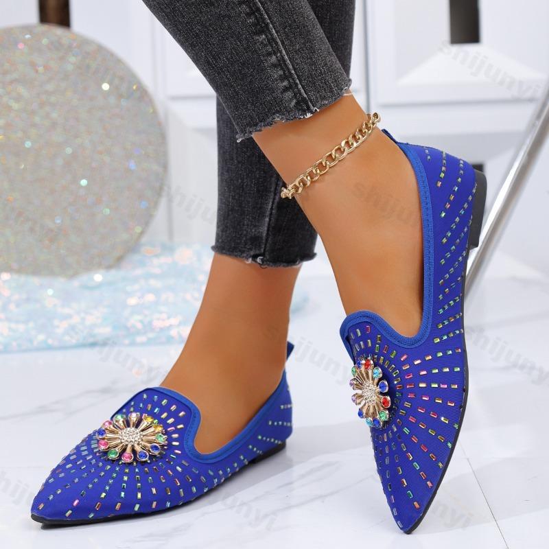 Fashion Fashion Rhinestone Design Pointed Casual Single Shoes for Women's 2025 Autumn New Shallow Mouth Comfortable Versatile Flat Shoes