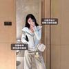 b blue slim-fit hooded sweater jacket women's autumn and winter velvet shoulder waist yoga clothes short tight top