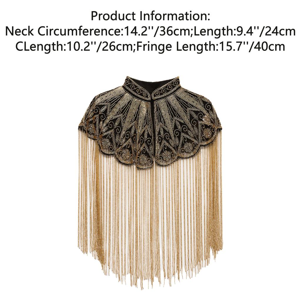 Women 20s Flapper Long Fringed Shawl Sequin Beaded Tassel Evening Cape Wrap for Wedding Reception Special Events