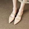 Rivet medium heel baotou cool slippers women's patent leather shallow heel willow pointed half slippers new in summer 2025