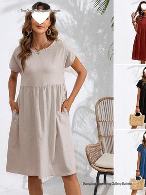 Cotton Linen A-line Dress with Pockets - Summer Fashion