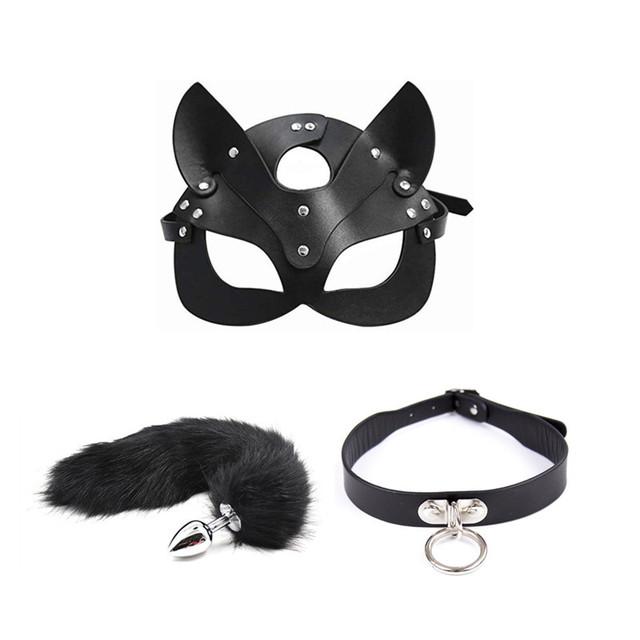 3pcs 40CM Fox Tail Anal Plug Collar Sexy Cat Mask Exotic Sex Products For Adults Games Bondage BDSM Sex Toys For Women