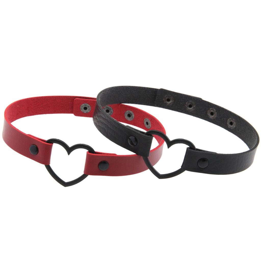 Goth Leather Heart Choker Necklace for Women Girls Adjustable Punk Collar Necklace Kawaii Cute Jewelry
