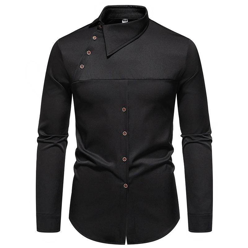 Camicie da uomo dal design chic, a maniche lunghe, tinta unita, casual, con risvolto, collo a barchetta, abbottonatura, abbigliamento maschile alla moda, vestibilità slim