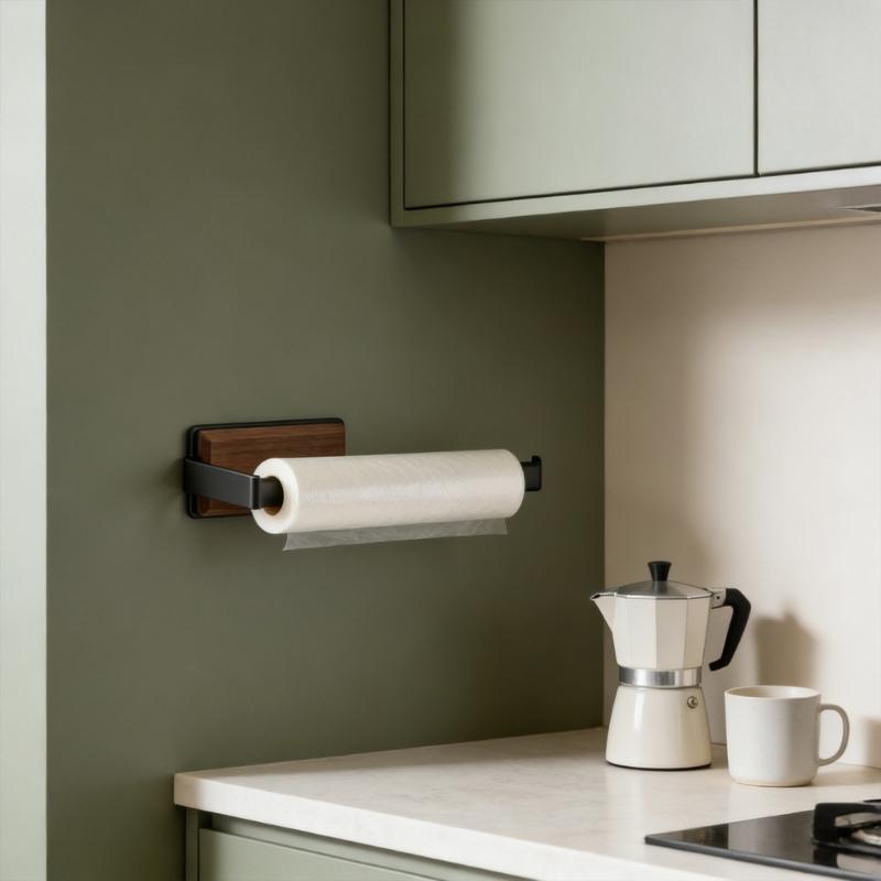 Walnuts Wood Wall Mounted Paper Towel Holder Space Saving Kitchen Roll Stand For Kitchen Storage Organizers