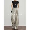 FAESSLIN Women's Light Grey Linen Blend Wide-Leg Suit Pants