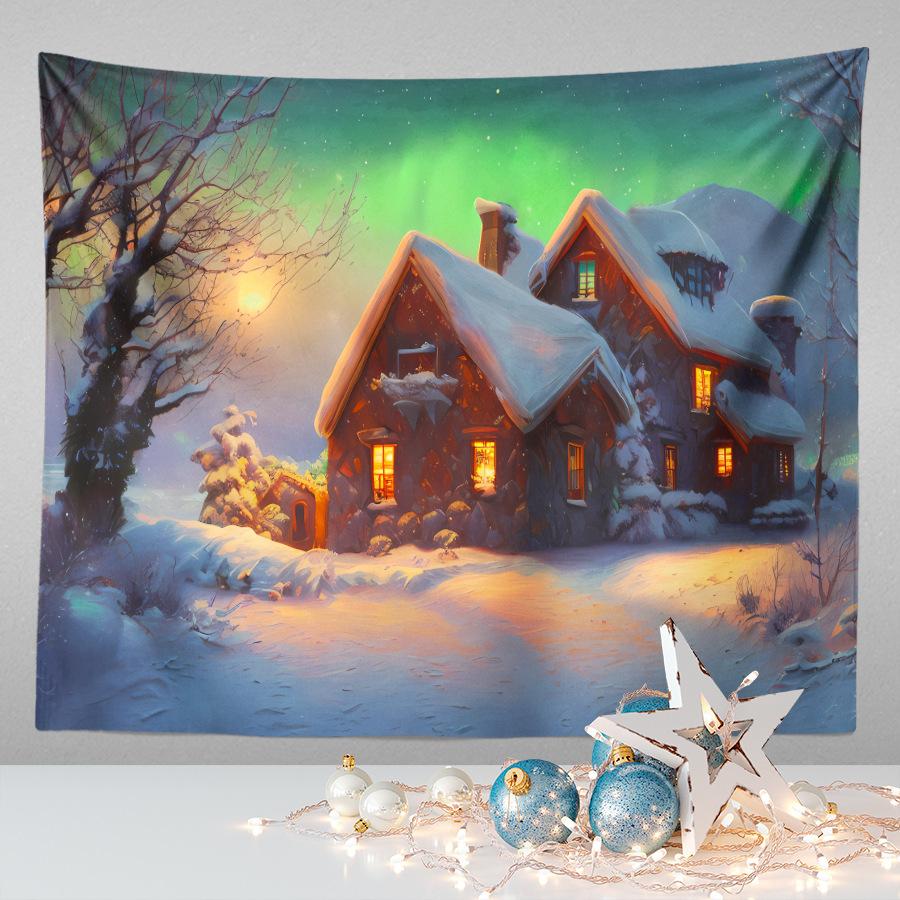Amazon Festive Hanging Cloth Christmas Background Cloth Printed Cartoon Christmas Tree Snowman Tapestry