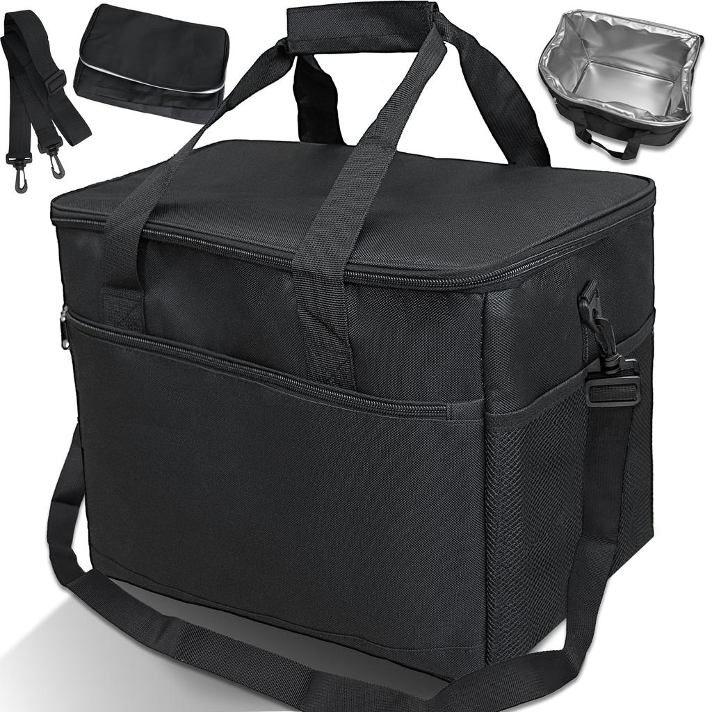 Cooling Soft Cooler 35L Large Capacity Insulated 600D Waterproof Lightweight for Outdoor Convenient Shopping Basket Black 12-Hour RetentionFoldable