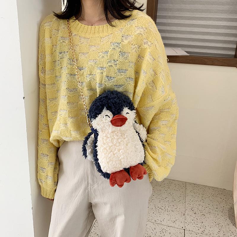 Cartoon Wool Lamb Bag Mori Girl Cute Little Penguin Doll Ins Chain Foreign Style Messenger Bag Tide