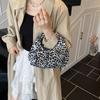 Casual Pu Leopard Print Handbag Purse Cloud Bag Pu Leather Handbag Black Fashionable Underarm Bag Students