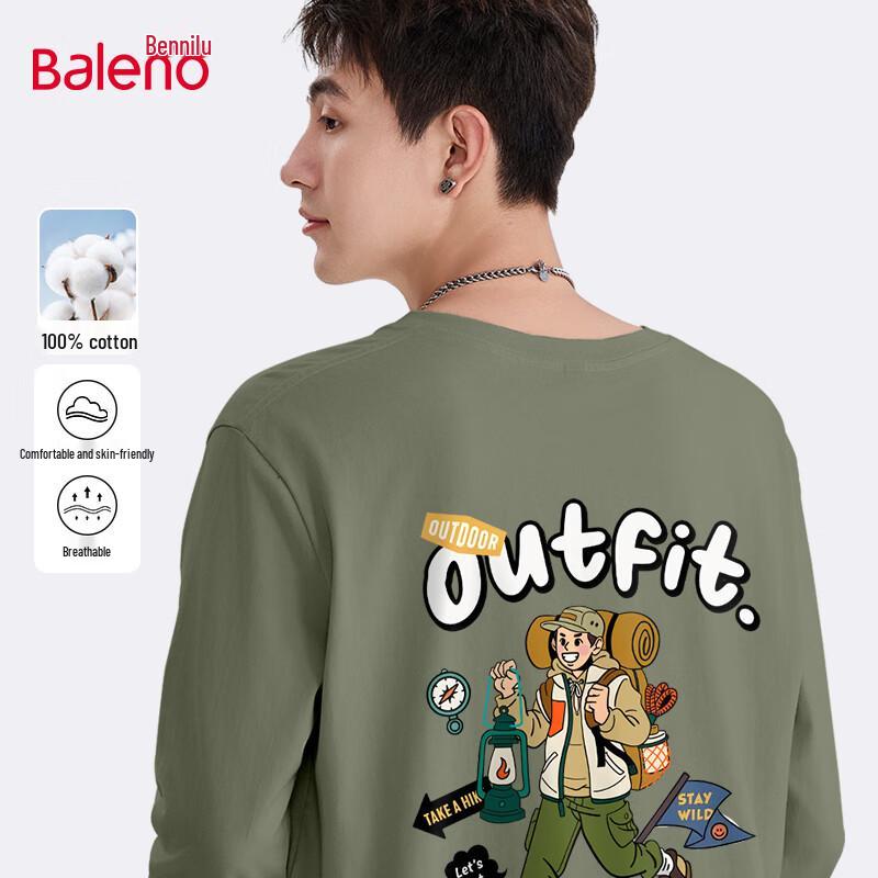 Baleno Men s Pure Cotton Loose Fit Long Sleeve Graphic Tee 4XL