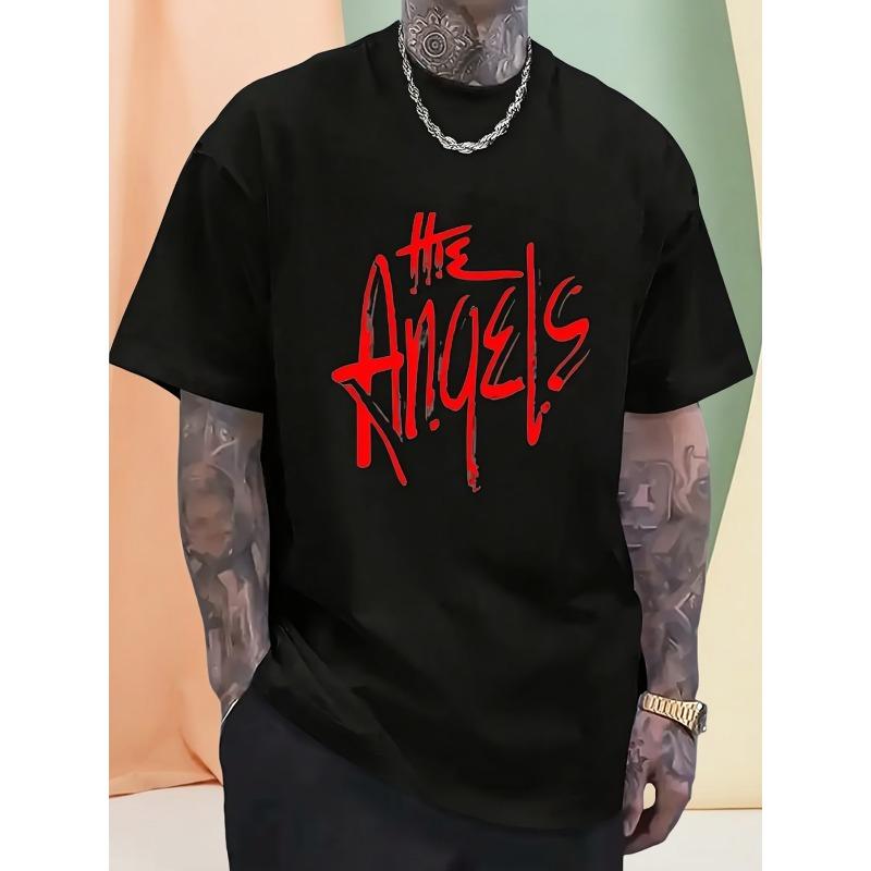 

European sizes Men s T-Shirt - Black Casual Short Sleeve Tee with Red and White Print, Comfortable Crew Neck, Suitable for Summer Sports 4XL чорний