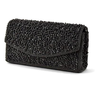 Pochette de soirée en plexiglas, perlée et pailletée, 3-en-1, pochette élégante, noire