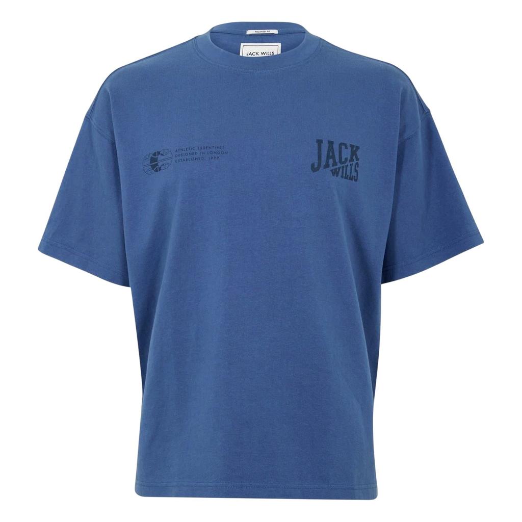 Jack Wills Mens Back Print Distressed Hem Regular T-Shirt
