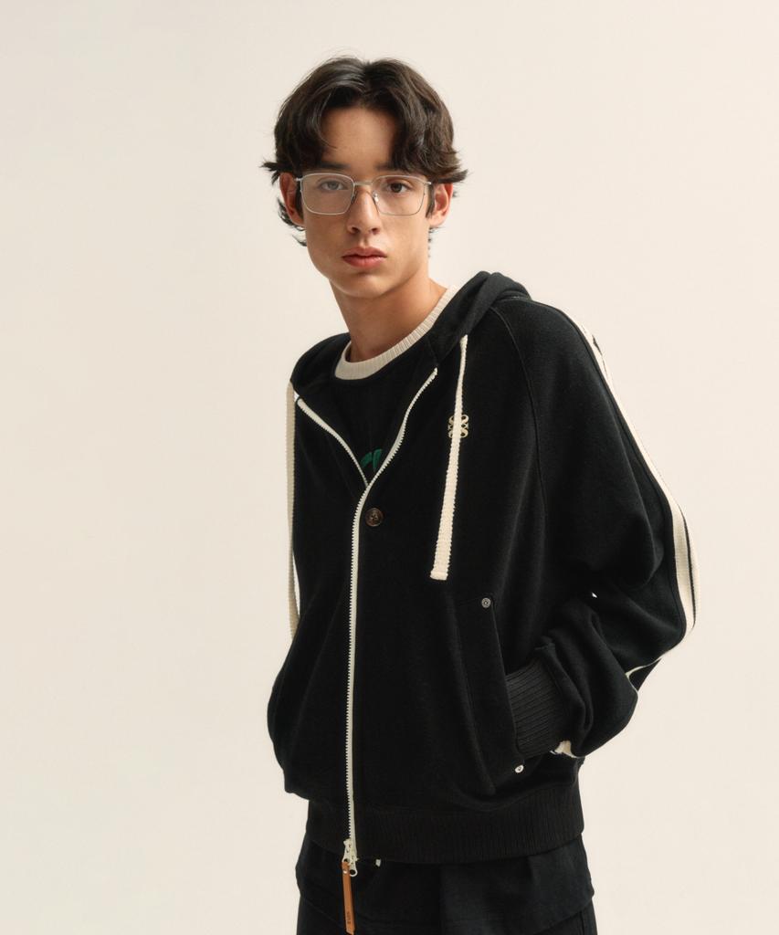 Satur Lawton Loose Fit Zip-Up Hoodie Caviar Black