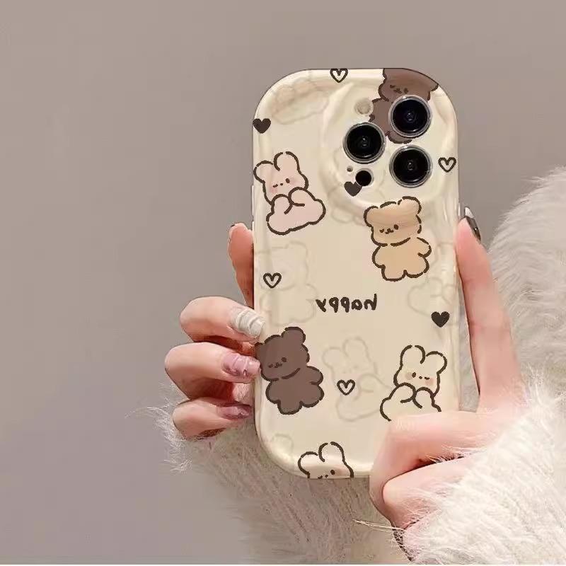 Full Screen Bear for Apple 16promax Mobile Phone Case 15plus Female for IPhone14pro/13 Cream Pattern 11