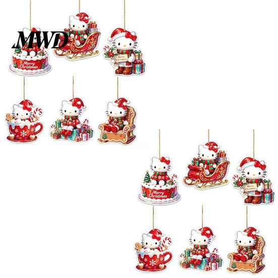 Festive Party Favors Christmas Kitty Ornaments, 2D Flat Acrylic Hanging Decorations, Cute Gift for Friends Cartoon Pendants Tree, Holiday Home