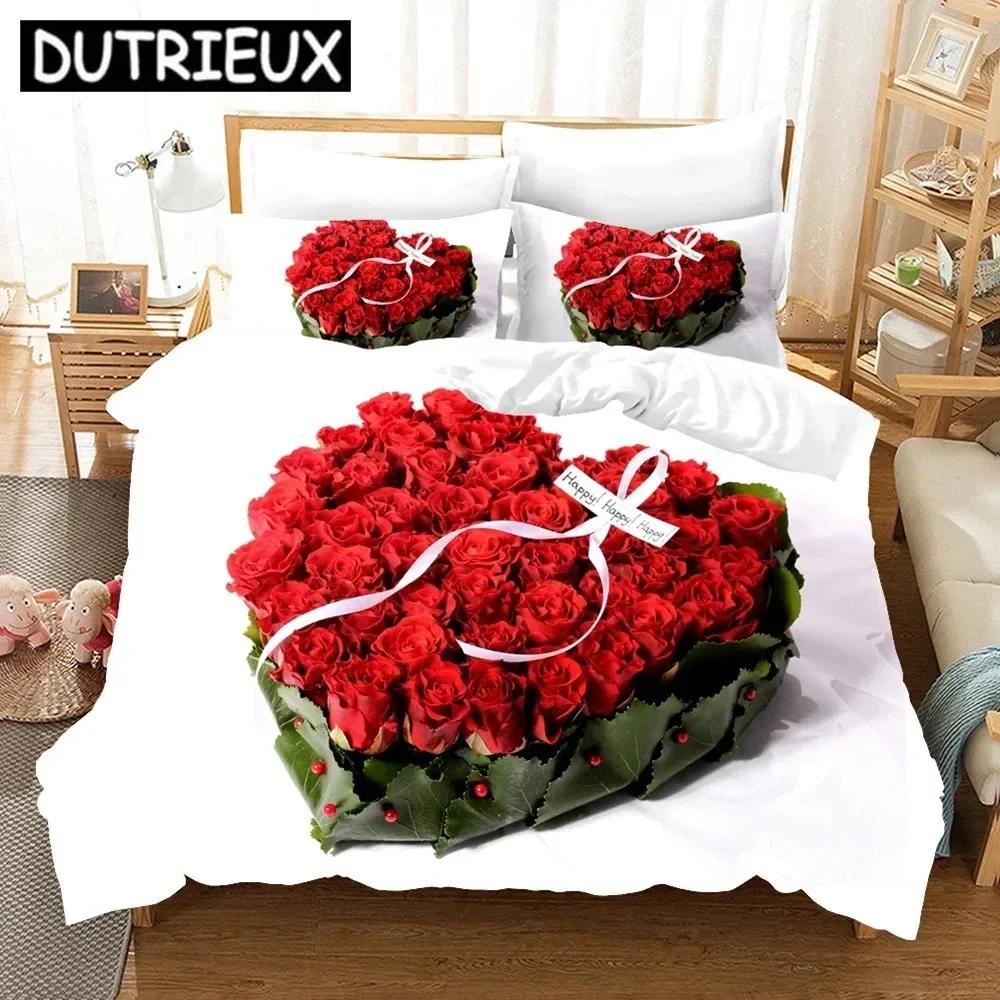 Comforter Flower Red Rose Romantic Gift Comfortable Duvet Bedding Set Children Bedroom Decoration Home Textile