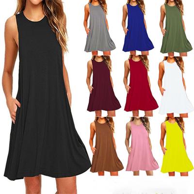 Plus-size Summer Solid Color Floral Dress Summer Sleeveless Slim Shirt Big Hem Fashion Loose Beach Party Elegant Dresses Nighty S-2XL