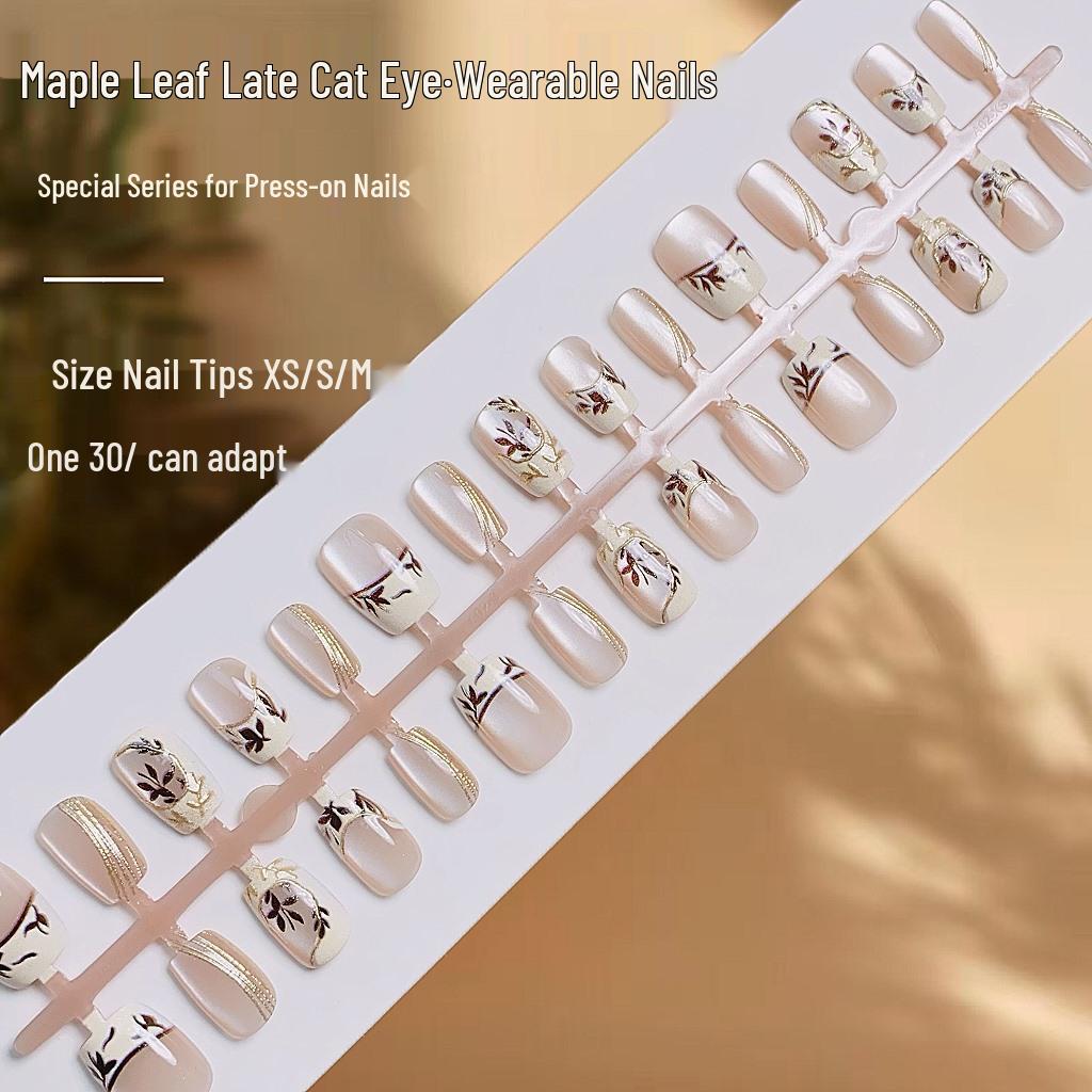 

Three-Dimensional Gilded Maple Leaf Cat Eye Nail Patches - High-End Luxury Style Nails