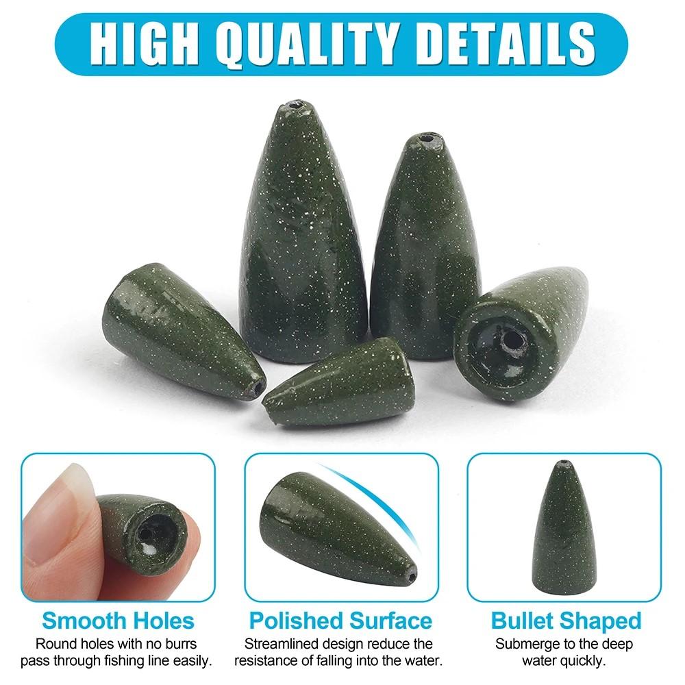 55Pcs Fishing Weights Sinkers Bullet Fishing Sinkers Worm Weights for Bass Fishing Carolina Rig Texas Rig Slip Sinkers Weights