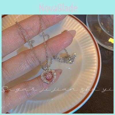 Cute And Playful Pink Diamond Love Heart Necklace Ideal Gift For Girlfriend Unique Design Collarbone Chain