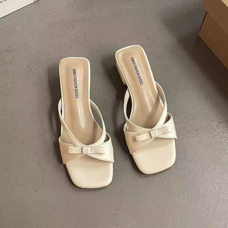 

Thick heel cool slippers women s summer new super soft go out with skirt strappy sandals one-word slippers 35