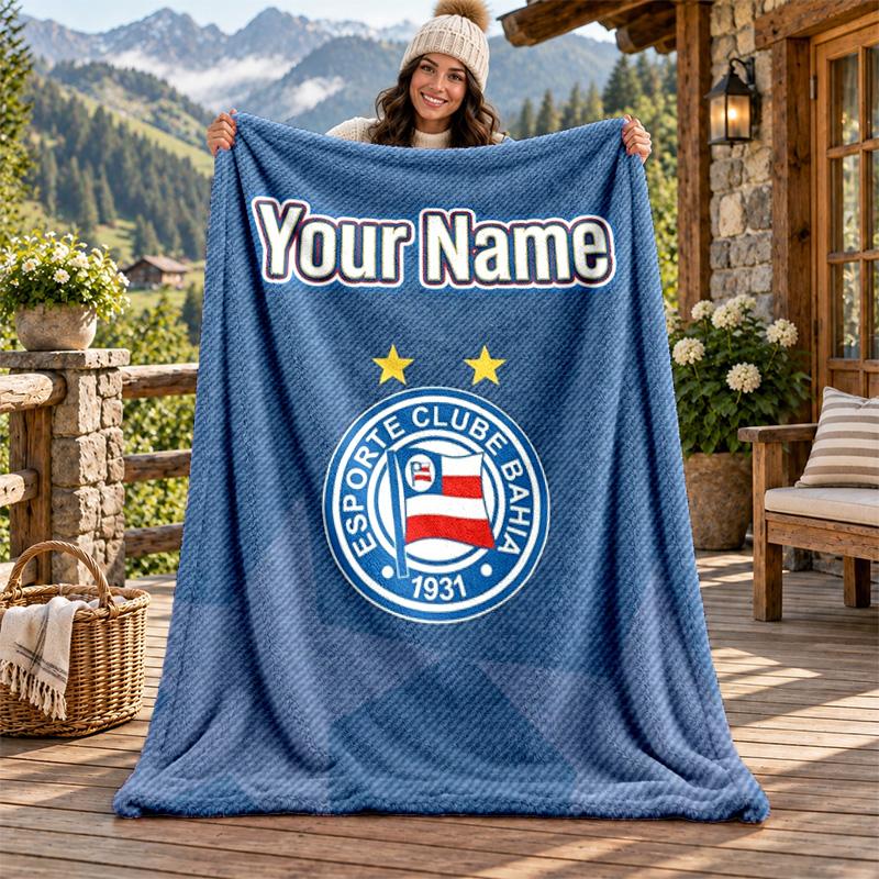 Esporte Clube Bahia Custom Name Flannel Blanket Personalized Soft Warm Plush Throw Blanket Customized Gift for Family Friends