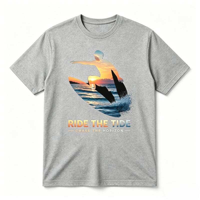 Unisexs Surfing Sunset Graphic TShirt Ride The Tide Casual Cotton Short Sleeve Tee Summer Beach Crew Neck Streetwear Tops S