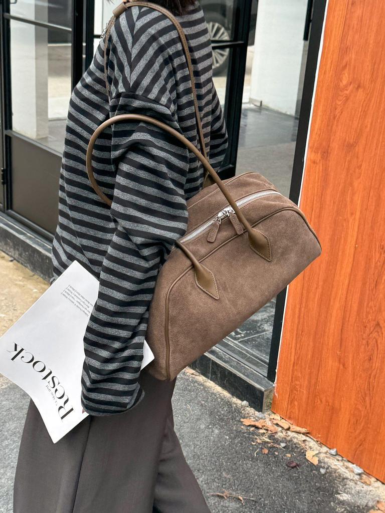 French Retro Frosted Cowhide Tote Bag - 2024 Large Capacity Shoulder Baguette for Women