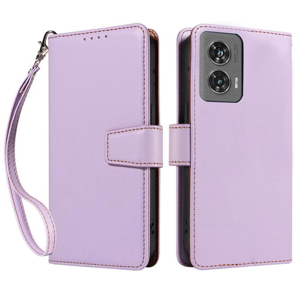 

For Motorola Edge 50 Fusion 5G Case RFID Blocking Leather Wallet Flip Phone Cover with Wrist Strap Lavender Purple