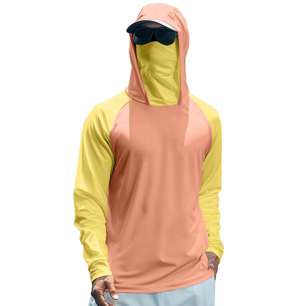 Men's Summer Color Matching Quick-drying Long-sleeved T-shirt Sun Clothing Fishing Fitness Sports Hooded Long-sleeved Top