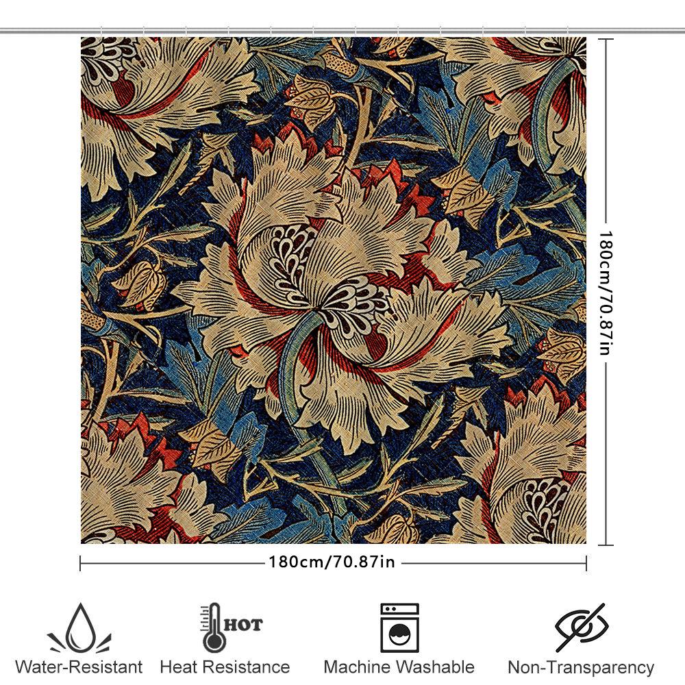 Vintage Badezimmerteppich Duschvorhang Floral Dekorative Badezimmeraccessoires Für Heimdekoration Blau Rot Weiß Gold Grün Schwarz Design