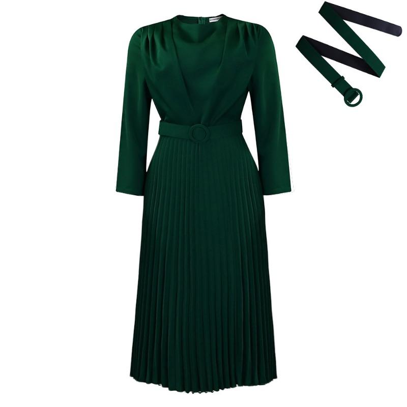 Women's new temperament elegant pleated commuter solid color large size dress