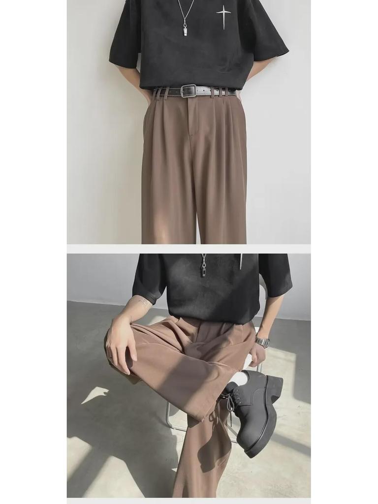 Spring/Summer Retro Loose Straight Coffee Casual Pants for Men